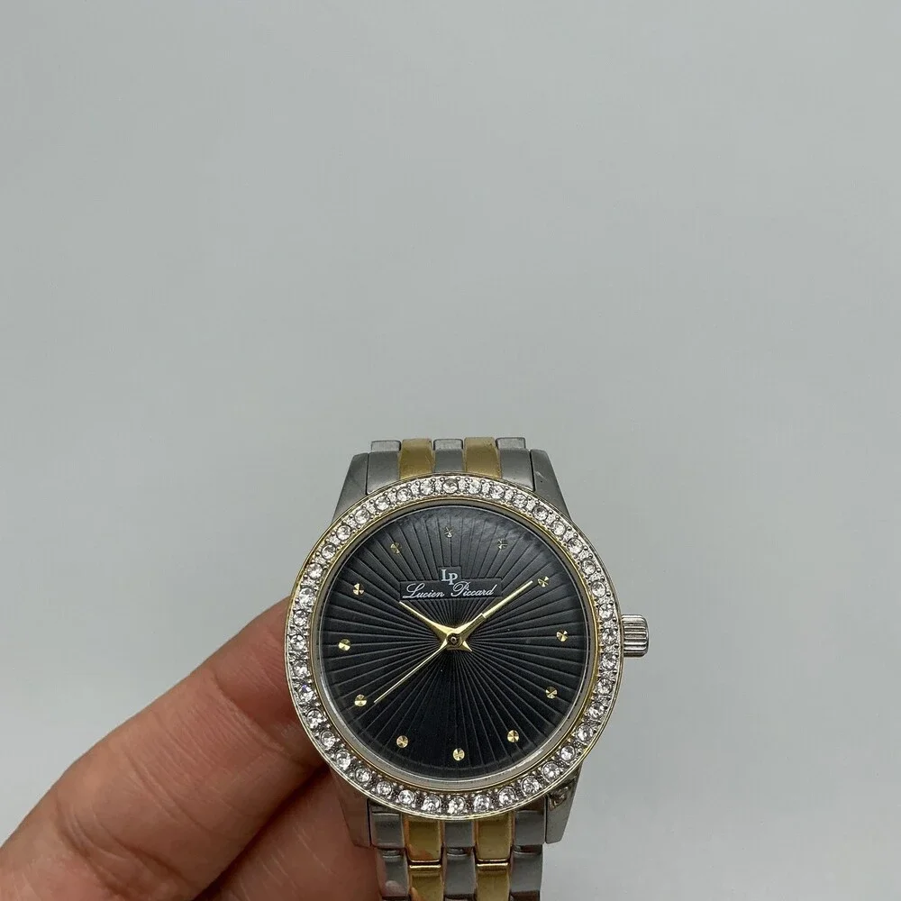 Lucien Piccard Monte Velan Women Watch 31mm Black Dial Two Tone New Battery 6.5